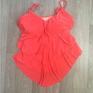 Magicsuit Coral Pink Tiered Ruffle Tankini Top Women 14 Bra Slimming Beachwear